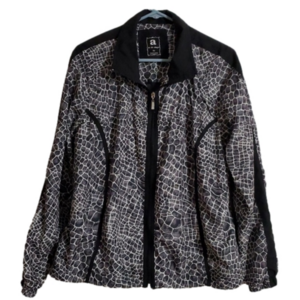 Ac-tiv-ology Women's Black Grey Amimal Print Zip Up Jacket Windbreaker Sz XL
